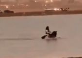 تهور شاب يتسبب في غرق حصانه بعدما حاول عبور مستنقع مائي به (فيديو)